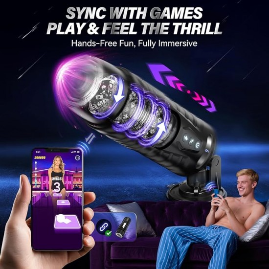 Automatic Male Masturbator Sex Toys for Men - Adult Toy Male Sex Toys with 7 Thrusting & 7 Rotating Modes,Hands Free Pocket Pussy Sex Machine with Visual Window & Mounting Base, Electric Thrusting Cup