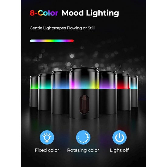 Waterless Diffuser for Essential Oil: Mini Battery Scent Diffuser for Room&Home&Car with 9 Colors LED Light - Aroma Cool Mist Obsidian Black