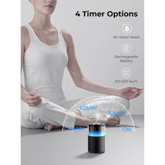 Waterless Diffuser for Essential Oil: Mini Battery Scent Diffuser for Room&Home&Car with 9 Colors LED Light - Aroma Cool Mist Obsidian Black