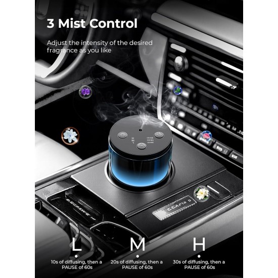 Waterless Diffuser for Essential Oil: Mini Battery Scent Diffuser for Room&Home&Car with 9 Colors LED Light - Aroma Cool Mist Obsidian Black
