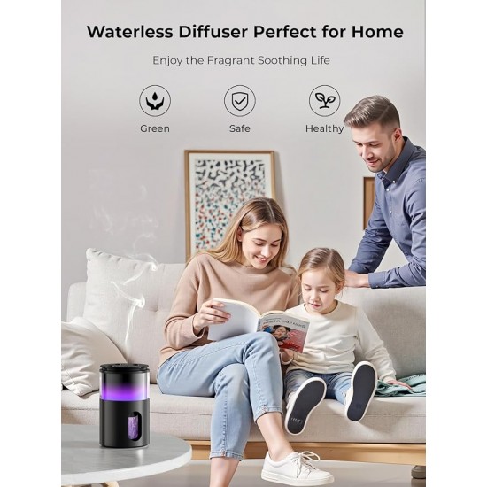 Waterless Diffuser for Essential Oil: Mini Battery Scent Diffuser for Room&Home&Car with 9 Colors LED Light - Aroma Cool Mist Obsidian Black