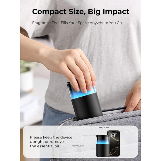 Waterless Diffuser for Essential Oil: Mini Battery Scent Diffuser for Room&Home&Car with 9 Colors LED Light - Aroma Cool Mist Obsidian Black