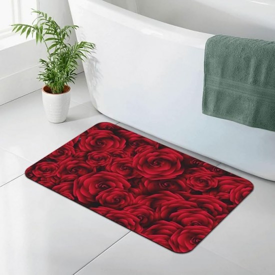 Roses Flower Bathroom Rugs, Non Slip Rubber Cute Bath Mat Bathmat Shower
