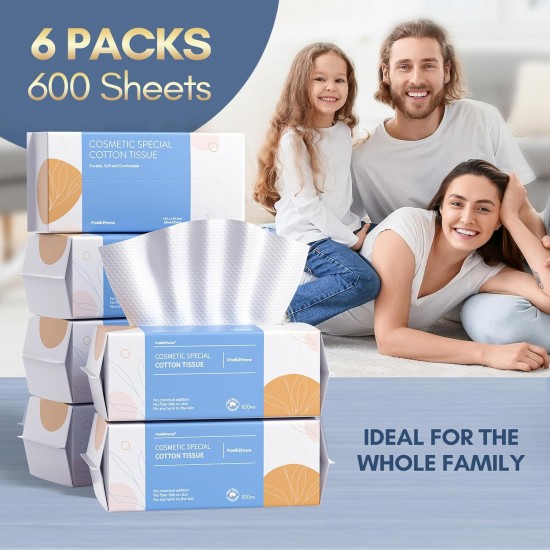 100% Cotton Face Tissues, Extra Thick Dry and Wet Use for Sensitive Skin,(600 Count)