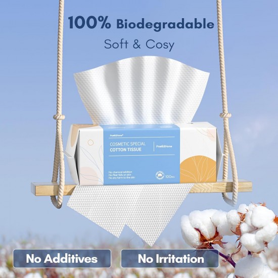 100% Cotton Face Tissues, Extra Thick Dry and Wet Use for Sensitive Skin,(600 Count)