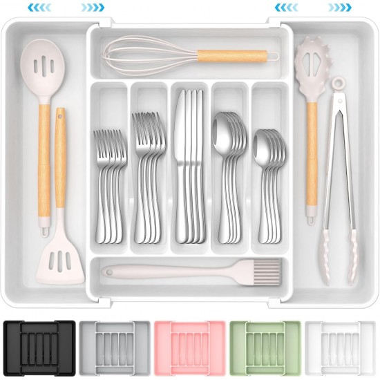 Extra Large Expandable Silverware Organizer, BPA-Free Food-Safe Cutlery Flatware Organizer