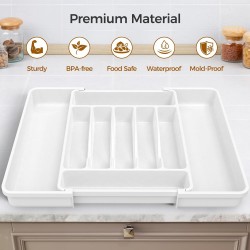 Extra Large Expandable Silverware Organizer, BPA-Free Food-Safe Cutlery Flatware Organizer