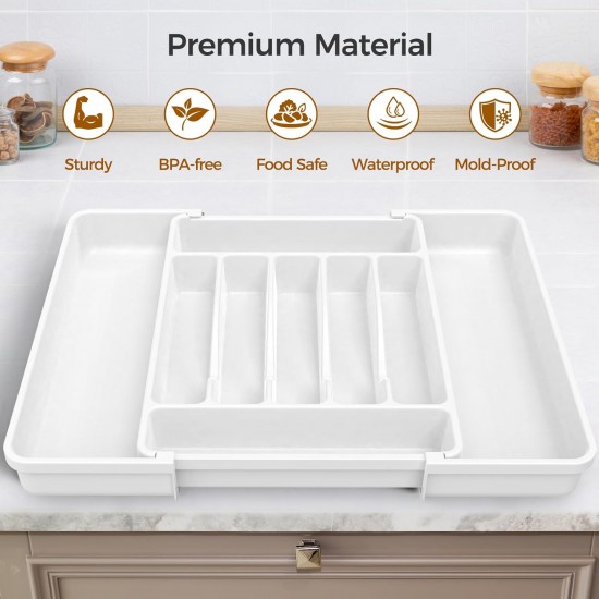 Extra Large Expandable Silverware Organizer, BPA-Free Food-Safe Cutlery Flatware Organizer