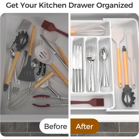 Extra Large Expandable Silverware Organizer, BPA-Free Food-Safe Cutlery Flatware Organizer