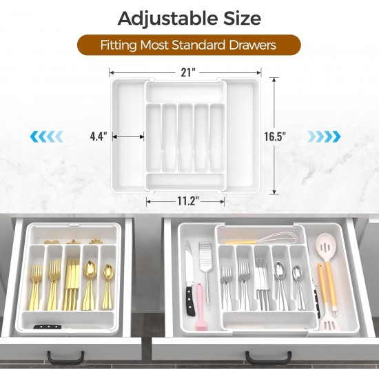 Extra Large Expandable Silverware Organizer, BPA-Free Food-Safe Cutlery Flatware Organizer