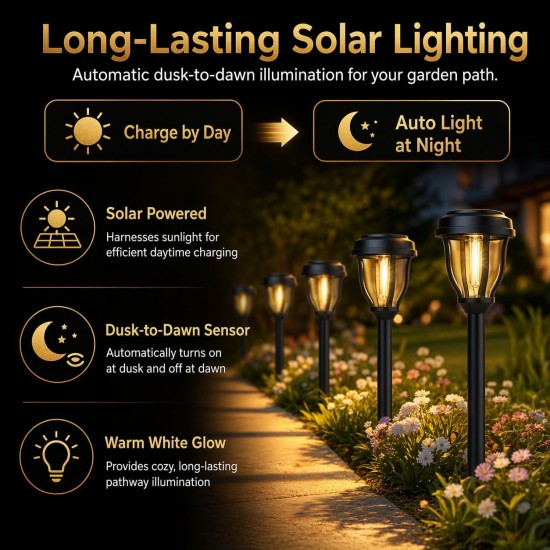 12 Pack Solar Lights Outdoor, Solar Pathway Lights Auto On/Off Waterproof Garden Landscape Lighting for Path, Yard, Walkway, Driveway Decor