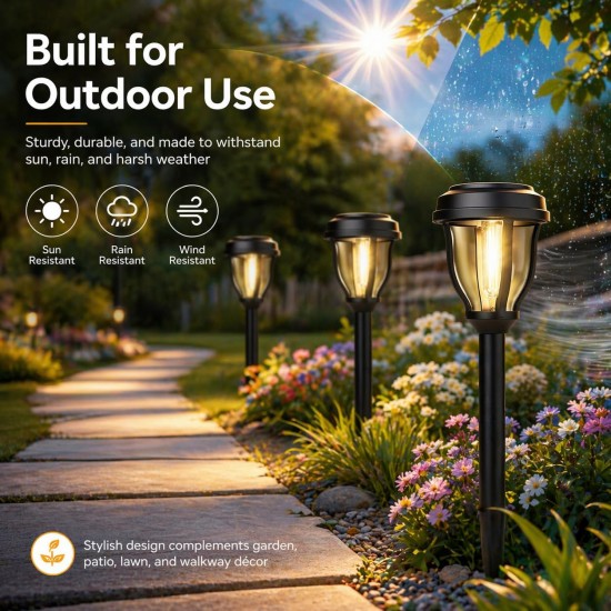 12 Pack Solar Lights Outdoor, Solar Pathway Lights Auto On/Off Waterproof Garden Landscape Lighting for Path, Yard, Walkway, Driveway Decor