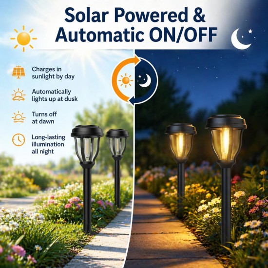 12 Pack Solar Lights Outdoor, Solar Pathway Lights Auto On/Off Waterproof Garden Landscape Lighting for Path, Yard, Walkway, Driveway Decor