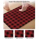 Red Black Plaid Bath Mat Rug Quick Dry Absorbent Rubber Backed Bathroom Mat Buffalo Check Geometric