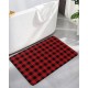 Red Black Plaid Bath Mat Rug Quick Dry Absorbent Rubber Backed Bathroom Mat Buffalo Check Geometric