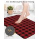 Red Black Plaid Bath Mat Rug Quick Dry Absorbent Rubber Backed Bathroom Mat Buffalo Check Geometric